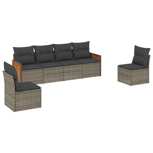 vidaXL Salon de jardin 6 Pièces avec coussins gris résine tressée