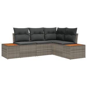Ensemble de canapé de jardin 4 pièces avec coussins gris poly rotin acacia