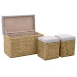 Banc banquette avec 2 poufs jacinthe d'eau gris 02_0021237