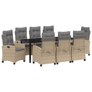 vidaXL Ensemble de salle à manger de jardin 9 pièces avec coussins beige poly rattan
