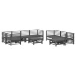 vidaXL Salon de jardin 10 Pièces avec coussins gris bois massif