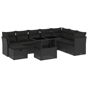 vidaXL Salon de jardin 9 Pièces avec coussins noir résine tressée