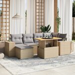 vidaXL Salon de jardin avec coussins 7 Pièces beige résine tressée