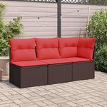 vidaXL Canapé de jardin sans accoudoirs avec coussins en polyrotin marron