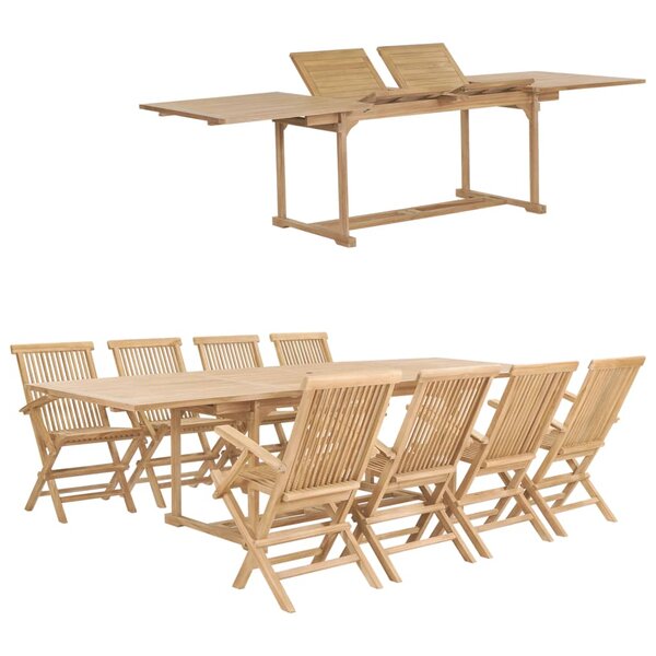 vidaXL Ensemble à manger de jardin 9 Pièces 180-280x100x75 cm Teck massif