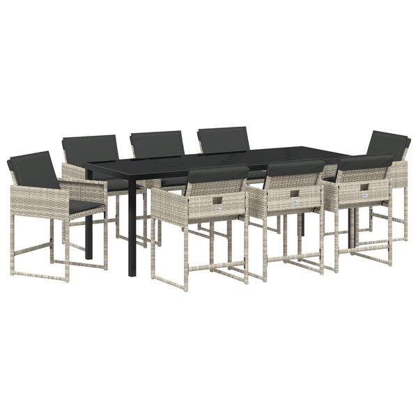 vidaXL Ensemble de salle à manger de jardin 9 pièces avec coussins Gris clair Rattan PE