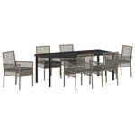 vidaXL Ensemble de salle à manger de jardin 7 pièces avec coussins gris en poly rattan