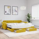 vidaXL Lit de jour avec gigogne et tiroirs jaune 100x200 cm velours