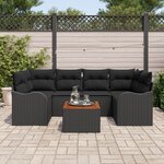 Ensemble de canapé de jardin 7 pièces vidaXL avec coussins Noir Poly Rattan Acacia