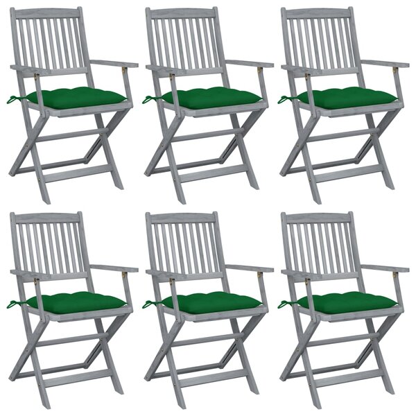 vidaXL Chaises pliables d'extérieur lot de 6 et coussins Bois d'acacia