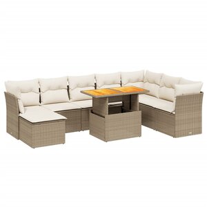 vidaXL Salon de jardin avec coussins 9 Pièces beige résine tressée