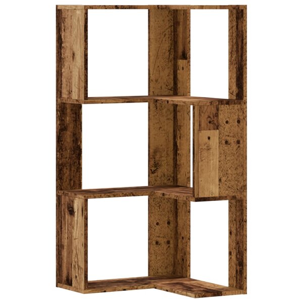 vidaXL Bibliothèque d'angle à 3 niveaux vieux bois bois d'ingénierie