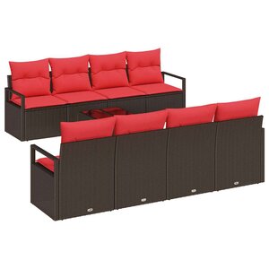 vidaXL Ensemble de canapé de jardin 9 Pièces Beige Rouge 55 x 55 x 37 cm