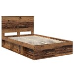 vidaXL Cadre de lit avec tiroir Bois ancien 135 x 190 cm Pin massif