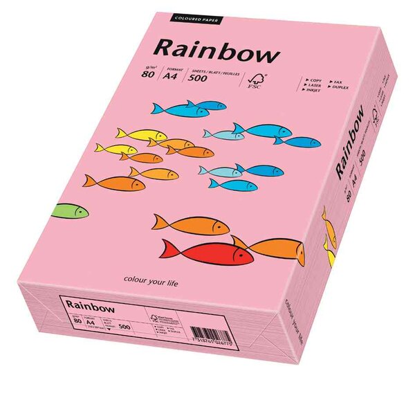 Ramette de 500 feuilles papier multifonction Rainbow A4 80 g Rose PAPYRUS