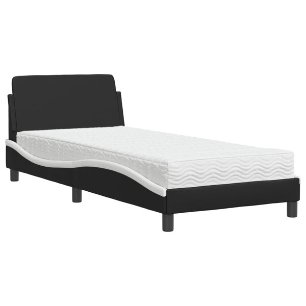 vidaXL Lit avec matelas Dover noir et blanc 90x190 cm similicuir