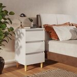 vidaXL Tables de chevet pieds en bois 2 Pièces blanc brillant 40x35x69 cm