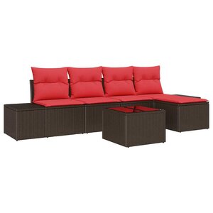 vidaXL Ensemble de canapé de jardin avec coussin 6 Pièces Marron et rouge