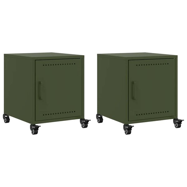 vidaXL Tables de chevet 2 Pièces vert olive 36x39x43 5 cm acier