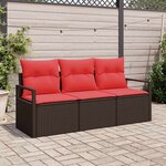 vidaXL Ensemble de canapé de jardin avec coussin 3 Pièces Marron et rouge
