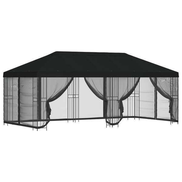 vidaXL Gazebo avec murs latéraux 6 x 3 m Noir Polyester et Acier