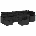 vidaXL Ensemble de canapé de jardin avec coussin 8 Pièces Noir Poly rotin