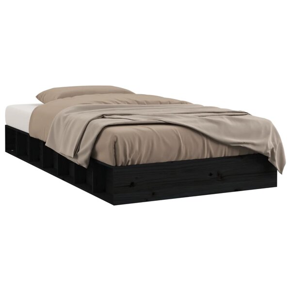 vidaXL Cadre de lit Noir 75x190 cm Petit simple Bois massif