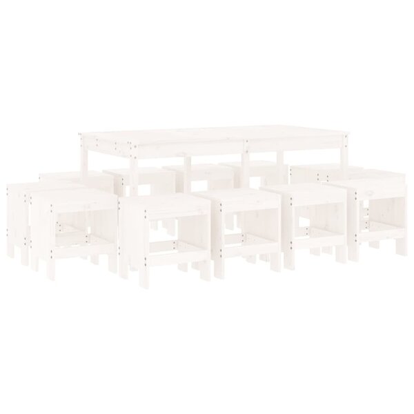 vidaXL Ensemble à manger de jardin 13 Pièces blanc bois de pin massif