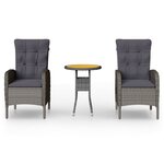 vidaXL Mobilier de bistro de jardin 3 Pièces Résine tressée Gris
