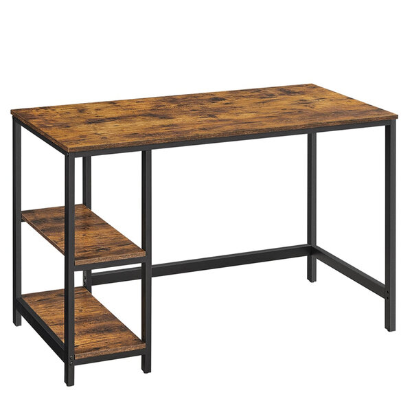 Bureau informatique industriel table d'étude avec étagère à 2 niveaux à gauche ou à droite table d'ordinadeur pour bureau chambre armature métallique assemblage facile 120 x 60 cm marron 12_0004642