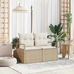 vidaXL Canapé de jardin 2 places avec des coussins beige en poly rattan