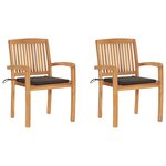 vidaXL Chaises de jardin lot de 2 et coussins taupe Bois teck massif