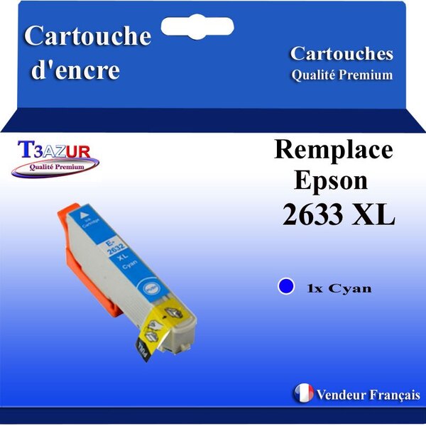 T3AZUR - Cartouche Compatible avec Epson XP-620  XP-625   remplace Epson  Epson T2632 Cyan