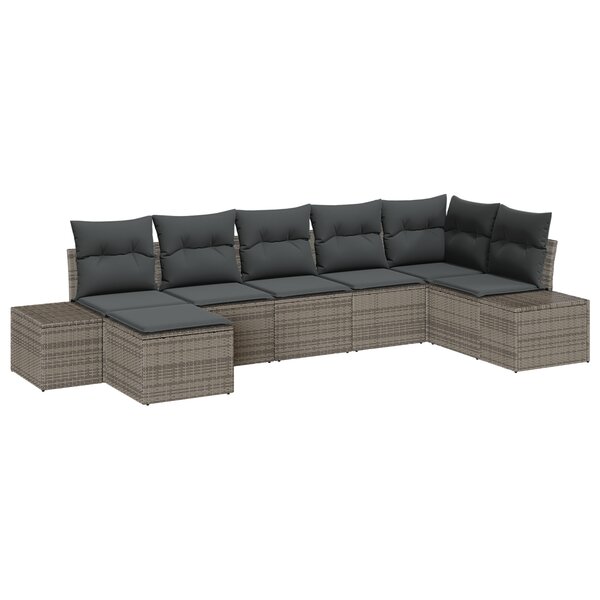 vidaXL Ensemble de canapé de jardin 7 pièces avec coussins gris en rattan poly