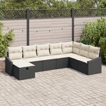 vidaXL Set de Canapé de Jardin de 8 pièces avec Coussins Noir en Poly Rotin