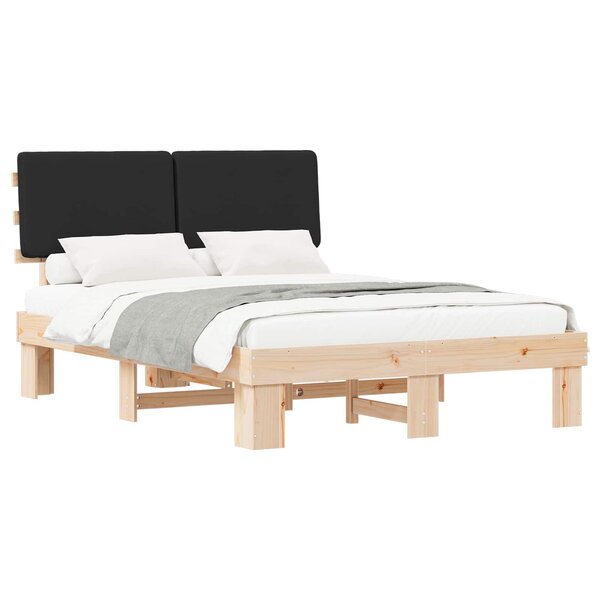 vidaXL Cadre de lit avec tête de lit rembourrée Noir 135 x 190 cm