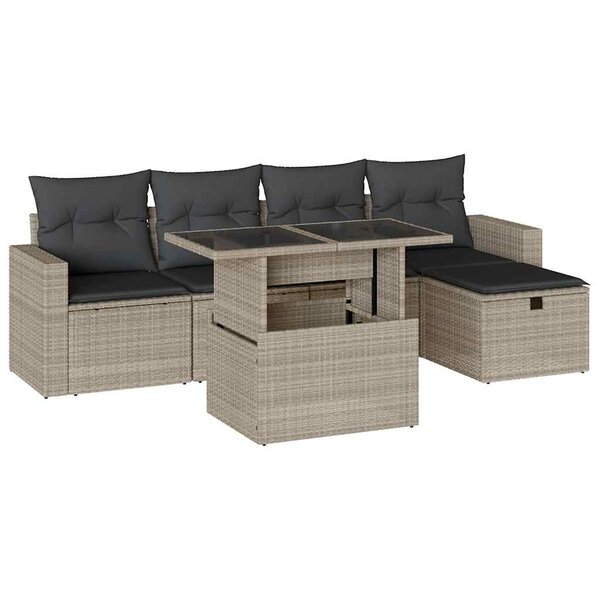 vidaXL Salon de jardin 6 Pièces avec coussins gris clair résine tressée