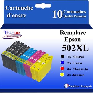 T3AZUR - 10x Cartouches compatibles avec Epson WorkForce WF-2860DWF WF-2865DWF WF-2880DWF WF-2885DWF 502XL