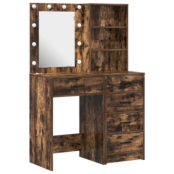 ensemble de coiffeuse de 2 pièces vidaXL avec LED en bois d'ingénierie chêne fumé