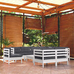 vidaXL Salon de jardin 10 Pièces avec coussins blanc bois de pin massif