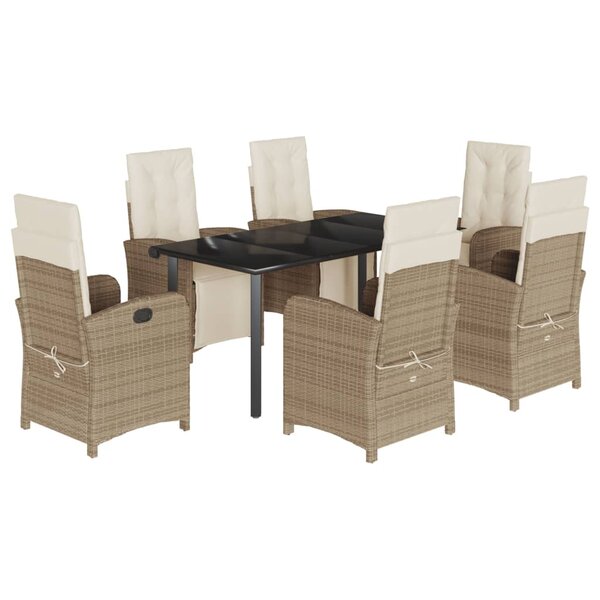 vidaXL Ensemble à manger de jardin et coussins 7 Pièces beige poly rotin