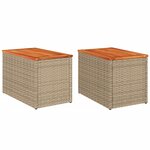 vidaXL Tables d'appoint de jardin 2 Pièces beige rotin bois massif
