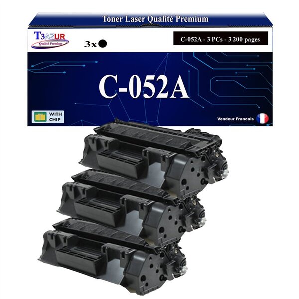 T3AZUR - 3x Toners compatibles avec Canon 052 pour Canon MF-421dw  MF-426dw  MF-428x  MF-429x Noir - 3 200p