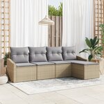 vidaXL Ensemble de Canapé de Jardin 5 Pièces avec Coussins Beige Poly Rotin