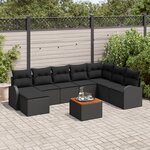 vidaXL Ensemble de 9 Canapés Jardin avec Coussins Noir Poly Rattan
