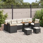 Ensemble de canapé de jardin 10 pièces avec coussins Noir Poly Rattan Acacia