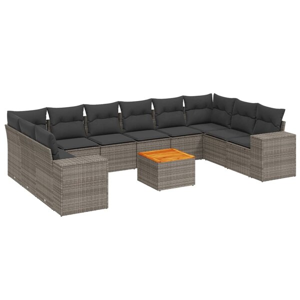 vidaXL Salon de jardin 11 Pièces avec coussins gris résine tressée