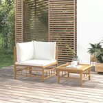 vidaXL Salon de jardin 2 Pièces avec coussins blanc crème bambou