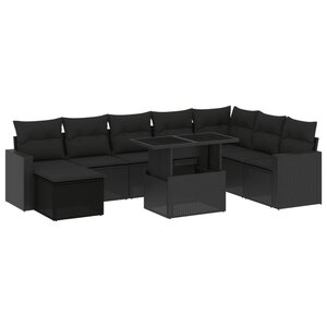 vidaXL Salon de jardin 9 Pièces avec coussins noir résine tressée