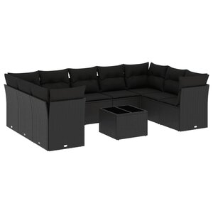 vidaXL Salon de jardin 10 Pièces avec coussins noir résine tressée